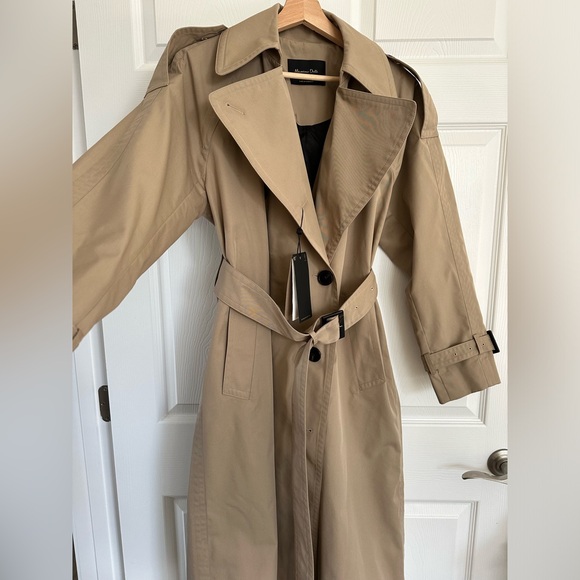 Massimo Dutti trench coat duster casual long classic tan beige with belt - Picture 8 of 10
